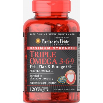 Maximum Strength Triple Omega 3-6-9 Fish, Flax & Borage Oils 120 Softgels